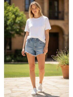 Agolde Women's Distressed High-Waist Denim Shorts With Frayed Hem Button Fly And